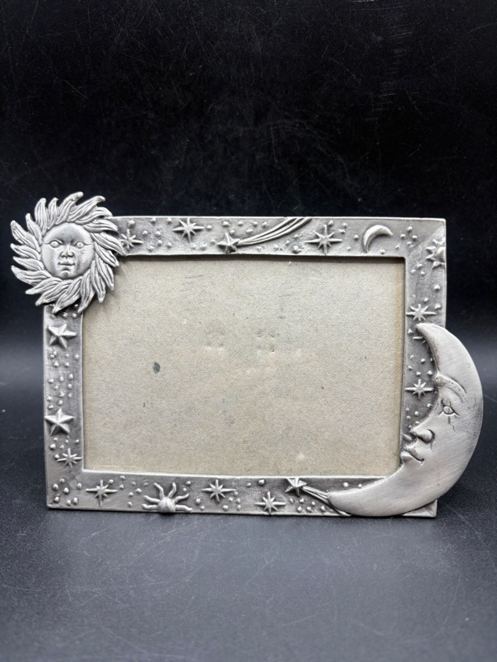 Vintage Y2K Celestial Sun Crescent Moon Star Silver Tone Metal Picture Frame